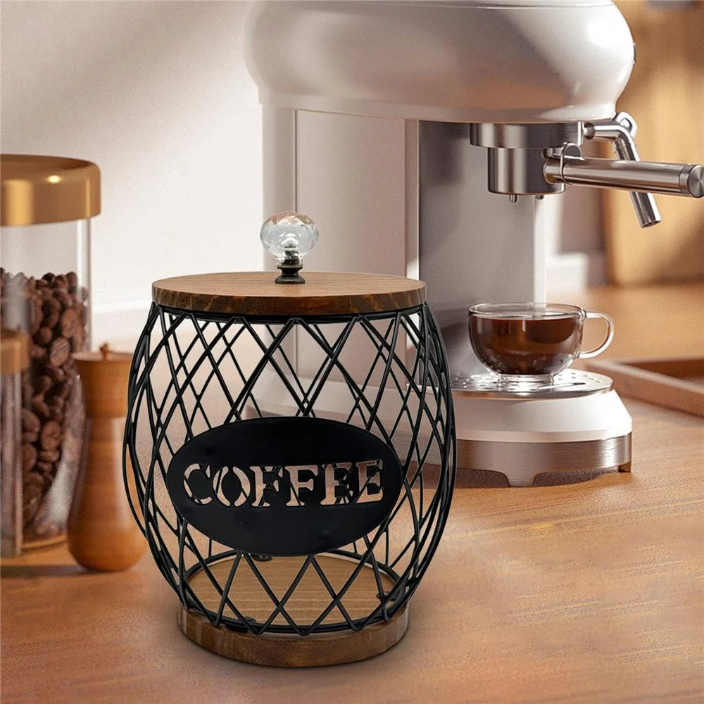 Iron and Wood Coffee Capsule Storage Rack with Crystal Lid and Black Pineapple Design - Welcome - 4