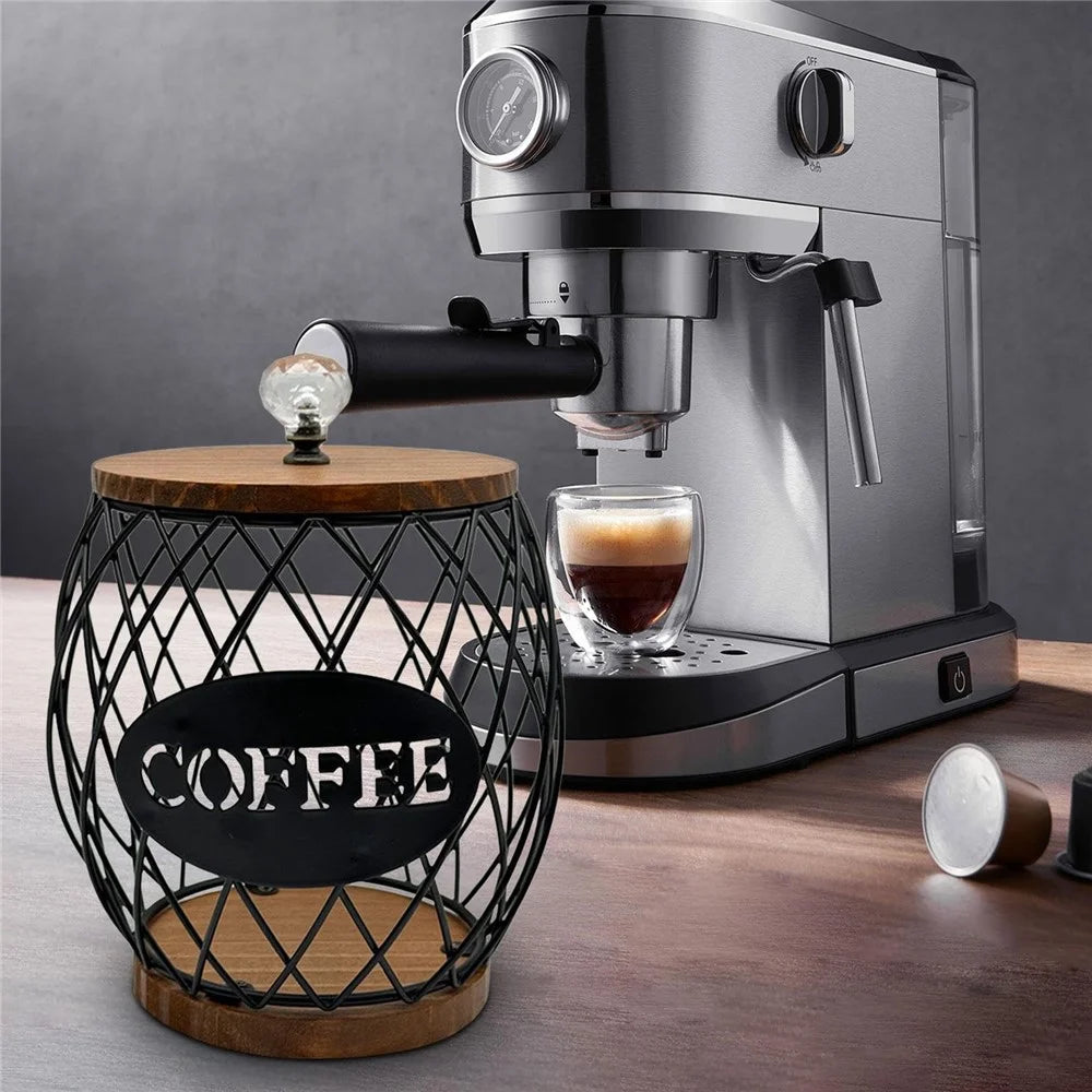Iron and Wood Coffee Capsule Storage Rack with Crystal Lid and Black Pineapple Design - Welcome - 6