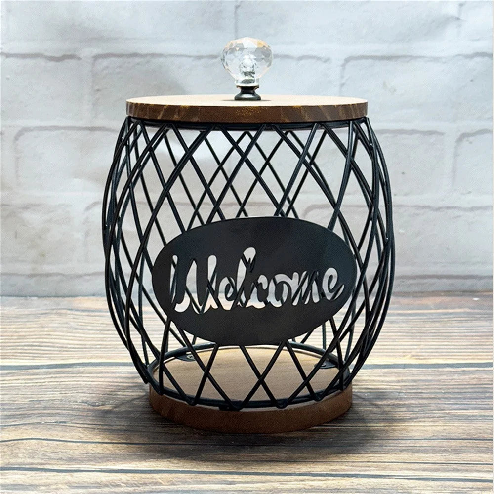 Iron and Wood Coffee Capsule Storage Rack with Crystal Lid and Black Pineapple Design - Welcome - 7