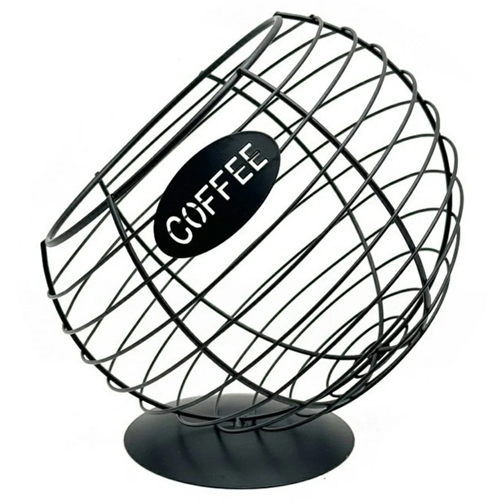 Oblique Fruit Basket Iron Art Hollow Out Coffee Capsule Snacks Storage Basket, Black / COFFEE Letter - 1