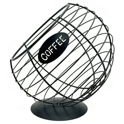 Oblique Fruit Basket Iron Art Hollow Out Coffee Capsule Snacks Storage Basket, Black / COFFEE Letter - 1