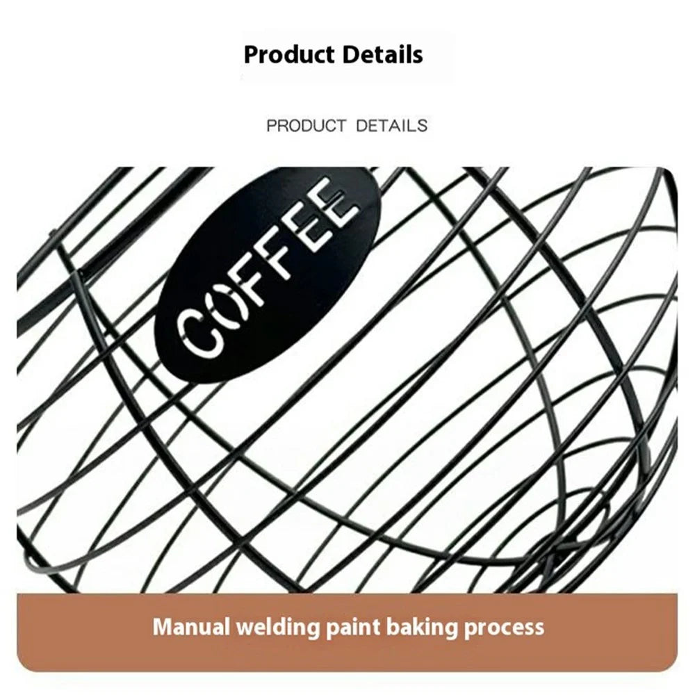Oblique Fruit Basket Iron Art Hollow Out Coffee Capsule Snacks Storage Basket, Black / COFFEE Letter - 3