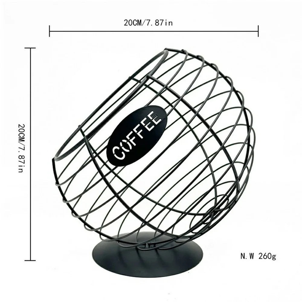 Oblique Fruit Basket Iron Art Hollow Out Coffee Capsule Snacks Storage Basket, Black / COFFEE Letter - 5