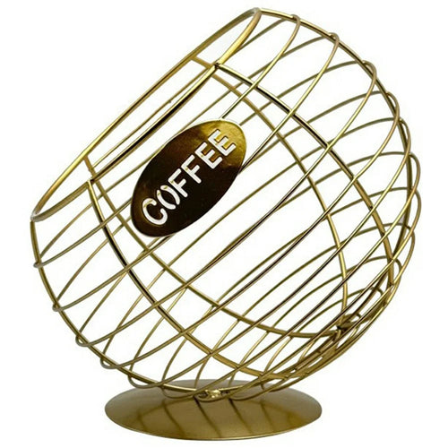Oblique Fruit Basket Iron Art Hollow Out Coffee Capsule Snacks Storage Basket, Gold / COFFEE Letter - 1