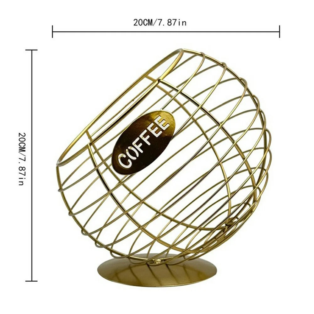 Oblique Fruit Basket Iron Art Hollow Out Coffee Capsule Snacks Storage Basket, Gold / COFFEE Letter - 4