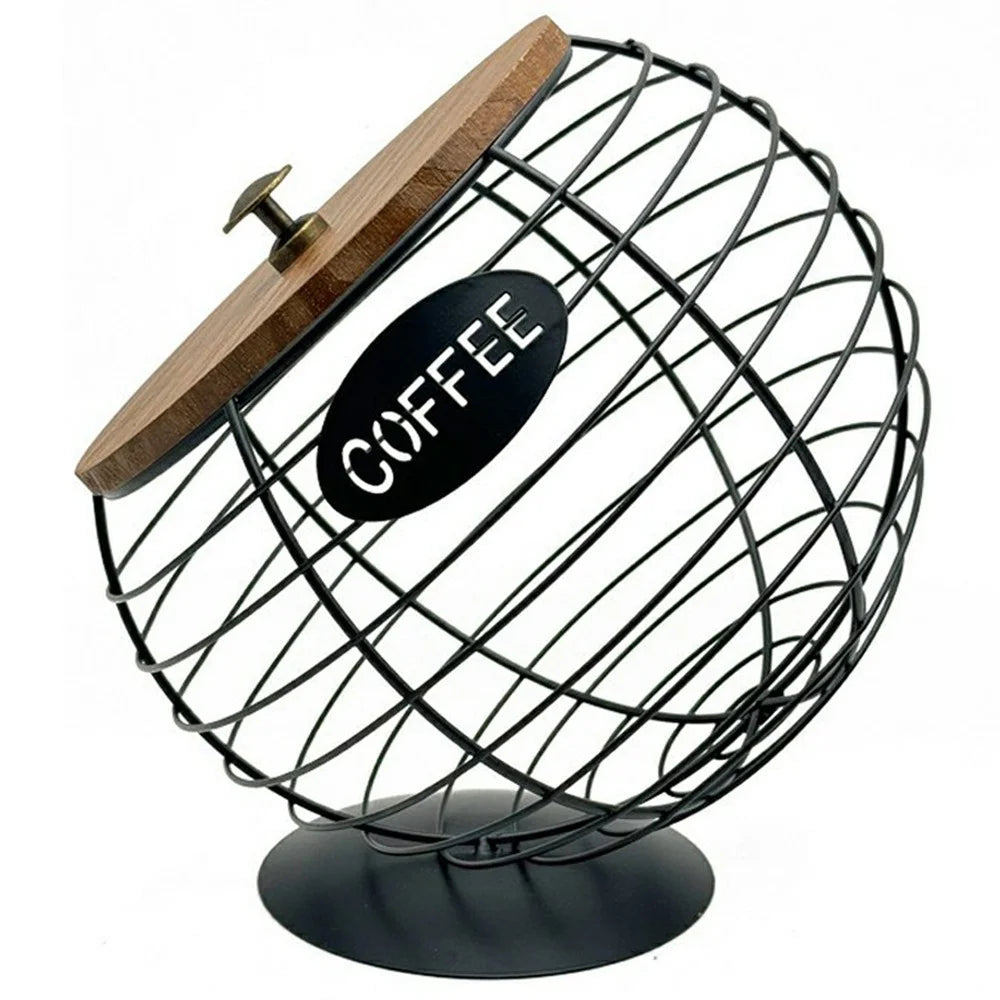 Fruit Basket Iron Art Coffee Capsule Snacks Storage Oblique Basket with Lid, Black / COFFEE Letter - 1