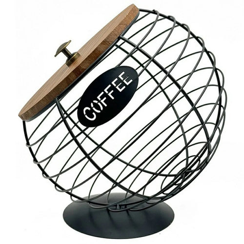 Fruit Basket Iron Art Coffee Capsule Snacks Storage Oblique Basket with Lid, Black / COFFEE Letter - 1