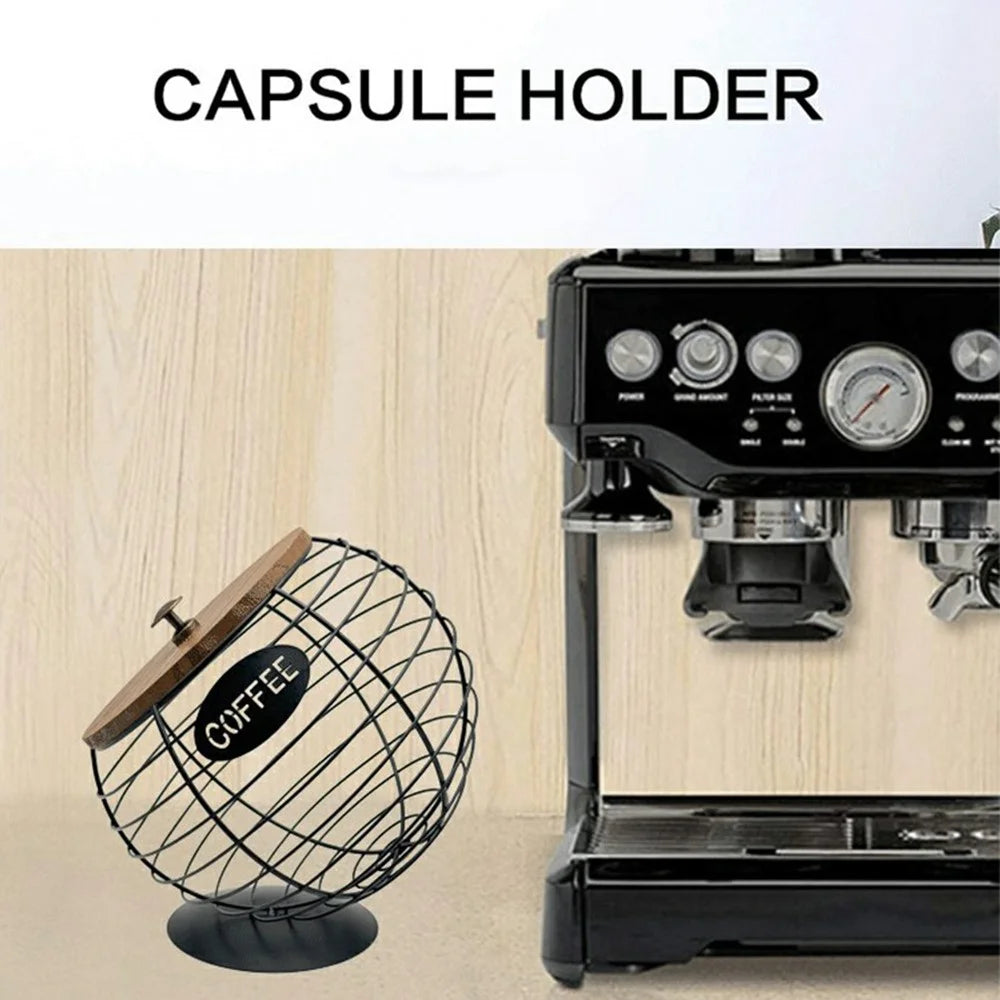 Fruit Basket Iron Art Coffee Capsule Snacks Storage Oblique Basket with Lid, Black / COFFEE Letter - 2