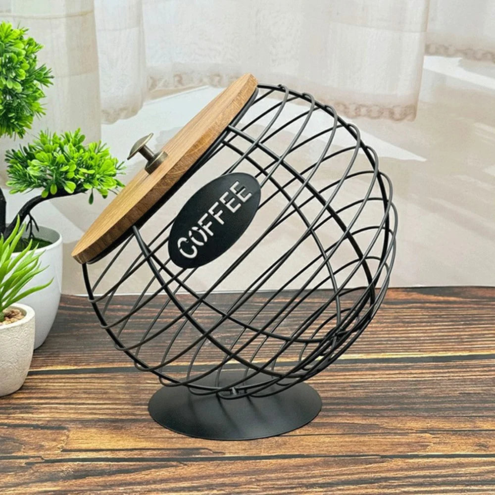 Fruit Basket Iron Art Coffee Capsule Snacks Storage Oblique Basket with Lid, Black / COFFEE Letter - 3