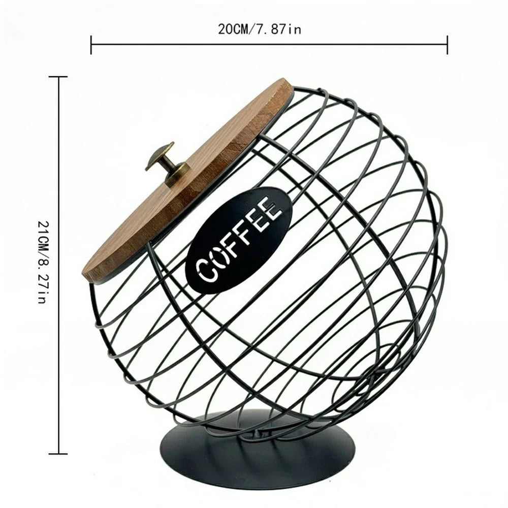 Fruit Basket Iron Art Coffee Capsule Snacks Storage Oblique Basket with Lid, Black / COFFEE Letter - 6