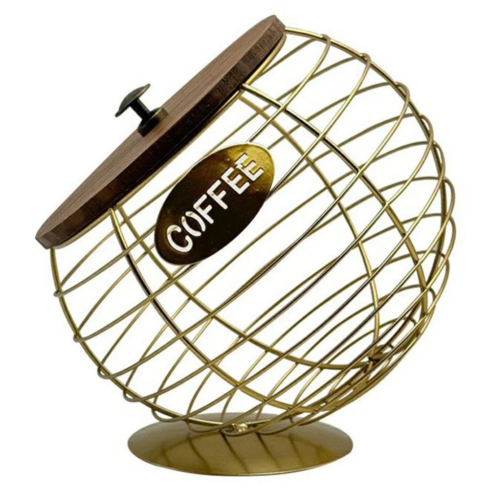 Fruit Basket Iron Art Coffee Capsule Snacks Storage Oblique Basket with Lid, Gold / COFFEE Letter - 1