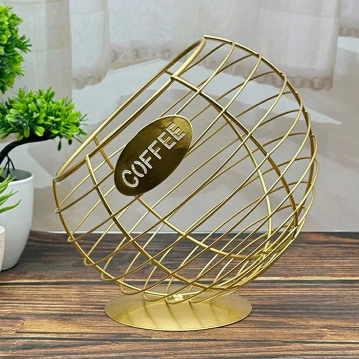Fruit Basket Iron Art Coffee Capsule Snacks Storage Oblique Basket with Lid, Gold / COFFEE Letter - 2