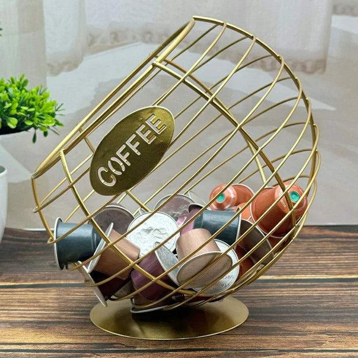 Fruit Basket Iron Art Coffee Capsule Snacks Storage Oblique Basket with Lid, Gold / COFFEE Letter - 3