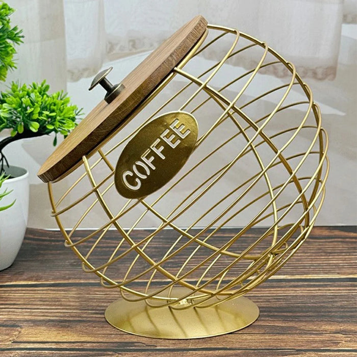 Fruit Basket Iron Art Coffee Capsule Snacks Storage Oblique Basket with Lid, Gold / COFFEE Letter - 4