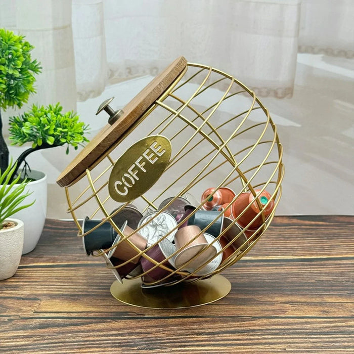 Fruit Basket Iron Art Coffee Capsule Snacks Storage Oblique Basket with Lid, Gold / COFFEE Letter - 5