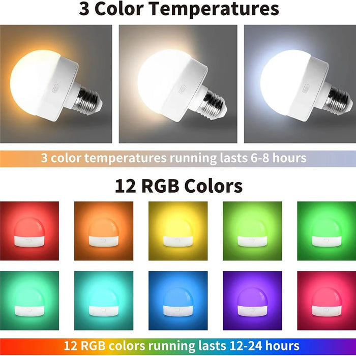 LED Rechargeable Bulb Detachable Base Magnetic Emergency Light - 3 Light Color+RGB - 6