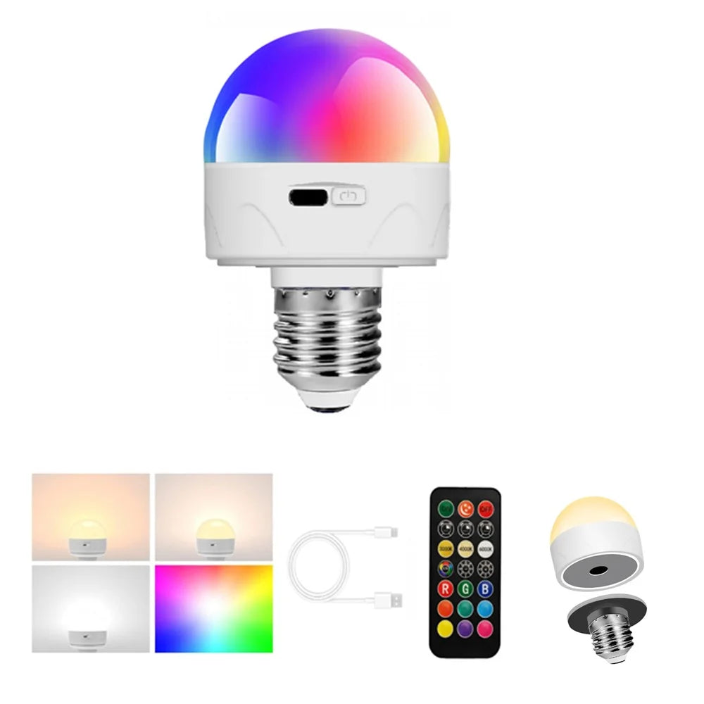 Magnetic E27 Colorful LED Rechargeable Night Light Remote Control Timing Dimming Light Bulb - 1
