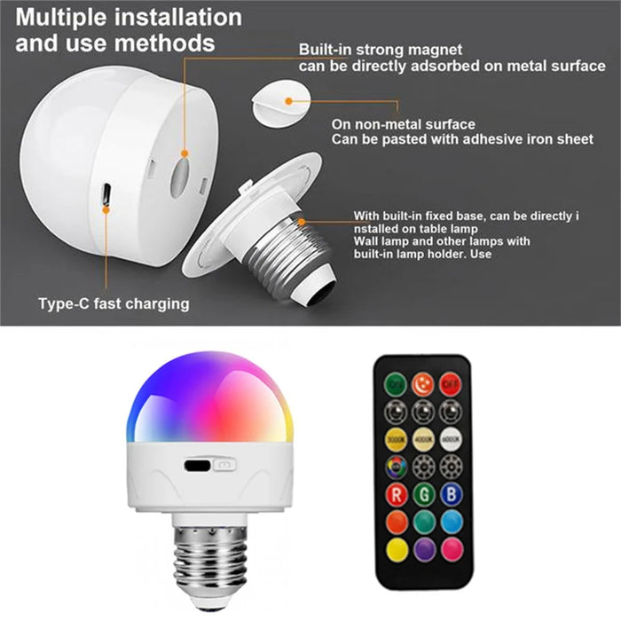 Magnetic E27 Colorful LED Rechargeable Night Light Remote Control Timing Dimming Light Bulb - 5