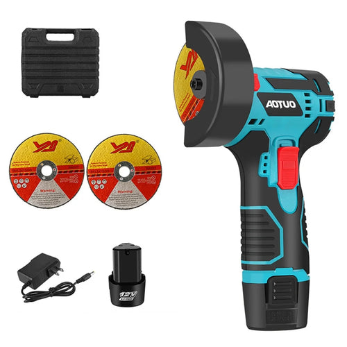 AOTUO Rechargeable 3-inch Angle Grinder Handheld Polisher with 1 Battery and 2 Cutting Blades, EU Plug - 1