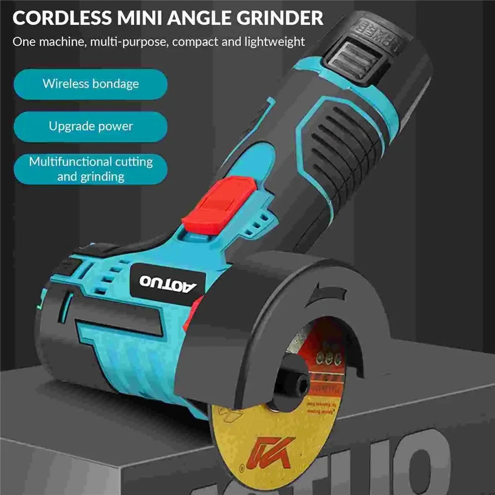 AOTUO Rechargeable 3-inch Angle Grinder Handheld Polisher with 2 Batteries and 2 Cutting Blades, EU Plug - 4
