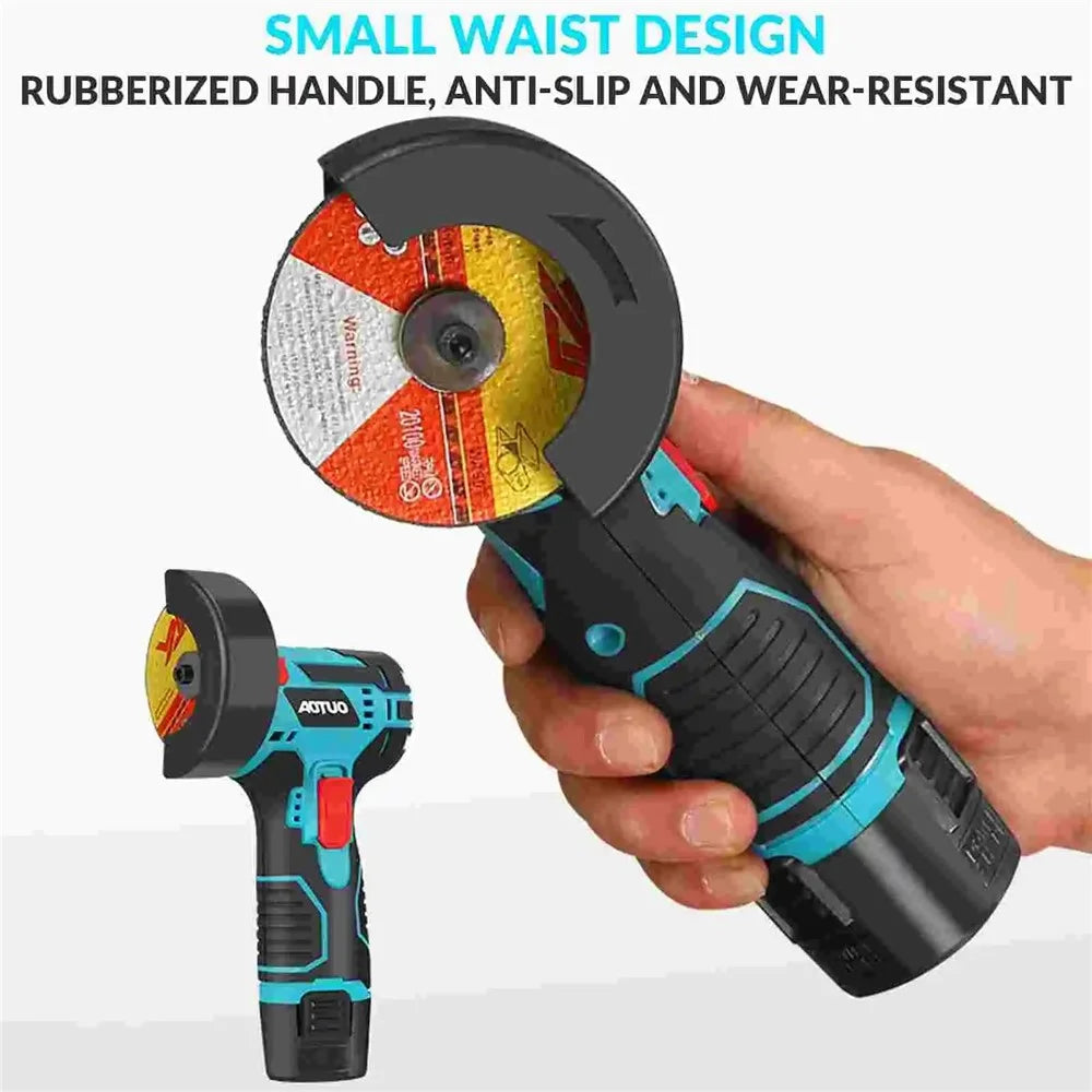 AOTUO Rechargeable 3-inch Angle Grinder Handheld Polisher with 2 Batteries and 2 Cutting Blades, EU Plug - 5