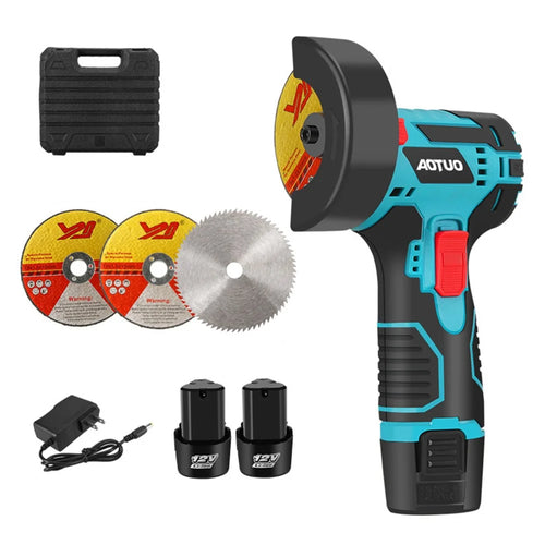 AOTUO Rechargeable 3-inch Angle Grinder Handheld Polisher with 2 Batteries and 3 Cutting Blades, EU Plug - 1