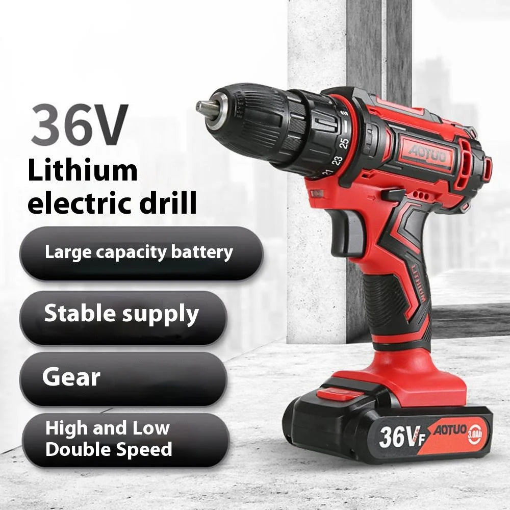 AUTUO 36V Cordless Drill 2 Speed Electric Screwdriver with 2 Lithium Batteries Kit Set, EU Plug - 2