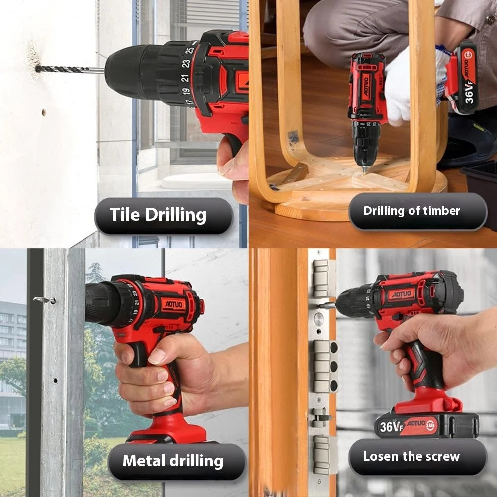 AUTUO 36V Cordless Drill 2 Speed Electric Screwdriver with 2 Lithium Batteries Kit Set, EU Plug - 3