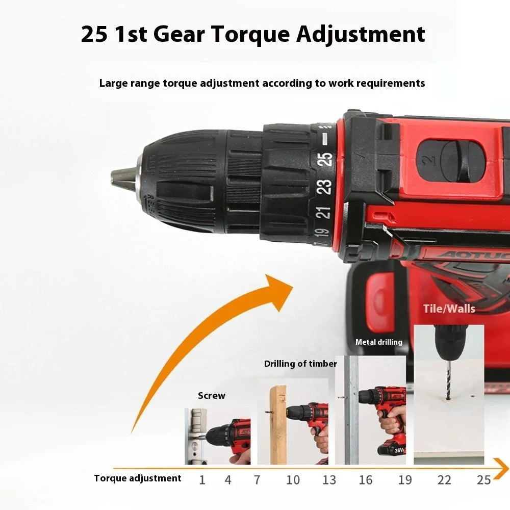 AUTUO 36V Cordless Drill 2 Speed Electric Screwdriver with 2 Lithium Batteries Kit Set, EU Plug - 7