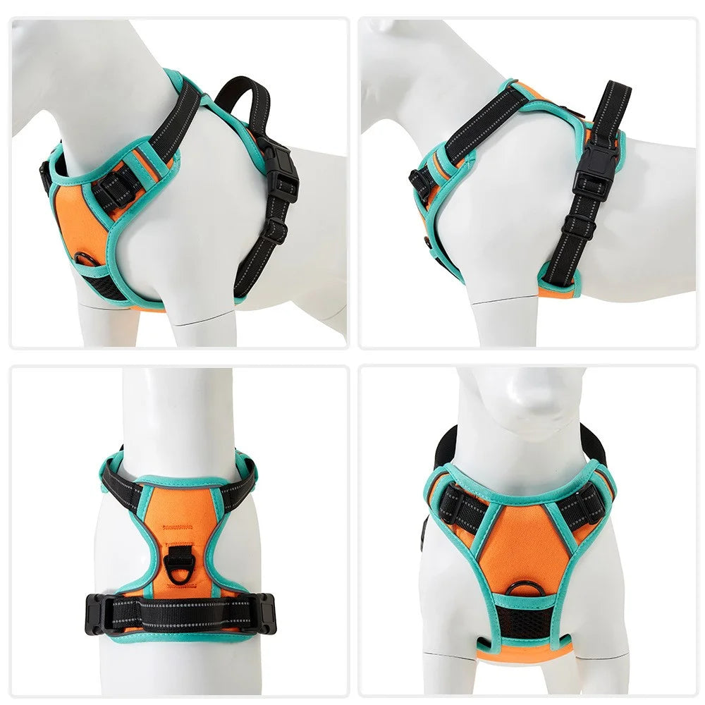 LDLC QS-111 M Size Pet Gift Harness Dog Cat Vest Oxford Fabric Chest Strap Reflective Breathable Adjustable - Orange - 6