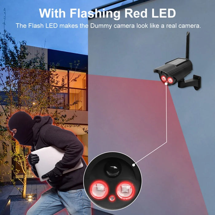 Solar Powered Dummy Security Camera Waterproof Fake CCTV Camera with Flashing Red LED Light - 3