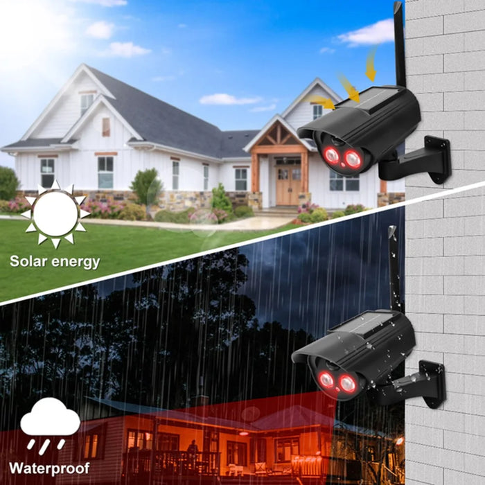 Solar Powered Dummy Security Camera Waterproof Fake CCTV Camera with Flashing Red LED Light - 4