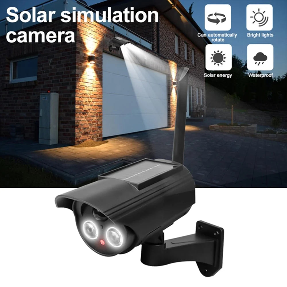 Solar Powered Dummy Security Camera Waterproof Motion Sensor Night Activation Rotation Fake CCTV Camera - 3