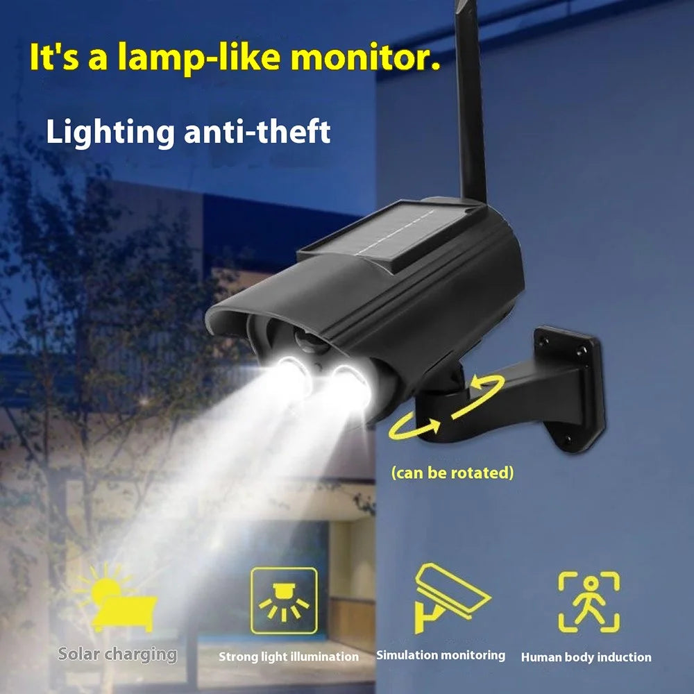 Solar Powered Dummy Security Camera Waterproof Motion Sensor Night Activation Rotation Fake CCTV Camera - 4