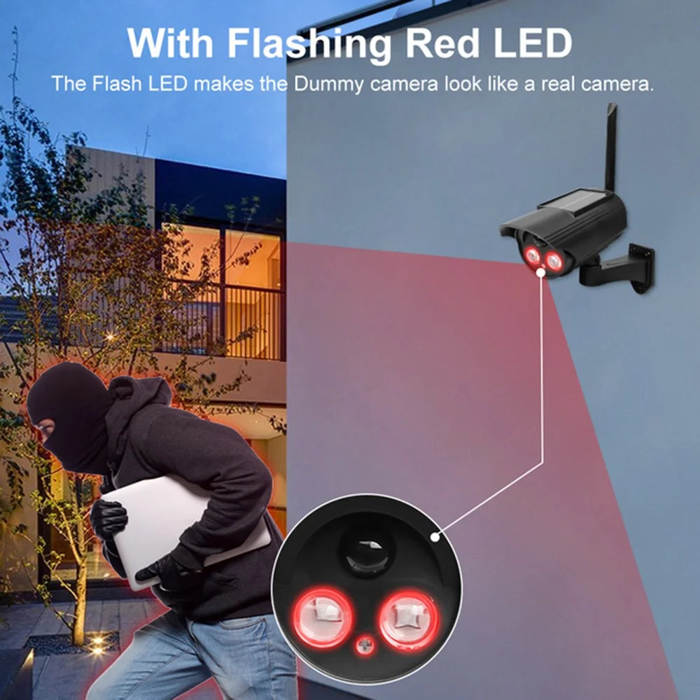 Solar Powered Dummy Security Camera Waterproof Motion Sensor Night Activation Rotation Fake CCTV Camera - 5