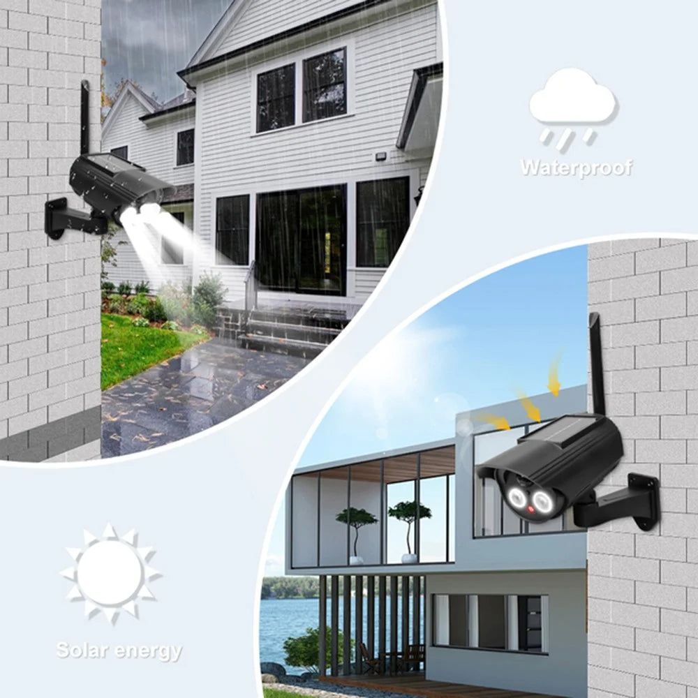 Solar Powered Dummy Security Camera Waterproof Motion Sensor Night Activation Rotation Fake CCTV Camera - 7