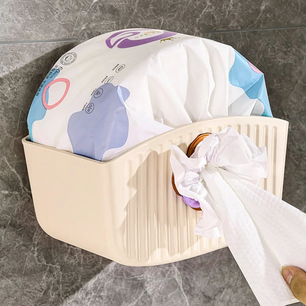 Wall Mounted Tissue Box Holder No Drill Waterproof Plastic Paper Towel Dispenser - Cream White - 2