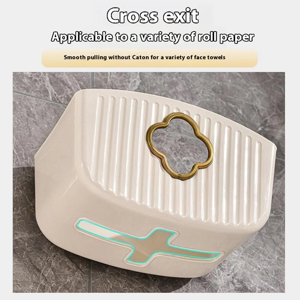 Wall Mounted Tissue Box Holder No Drill Waterproof Plastic Paper Towel Dispenser - Cream White - 3