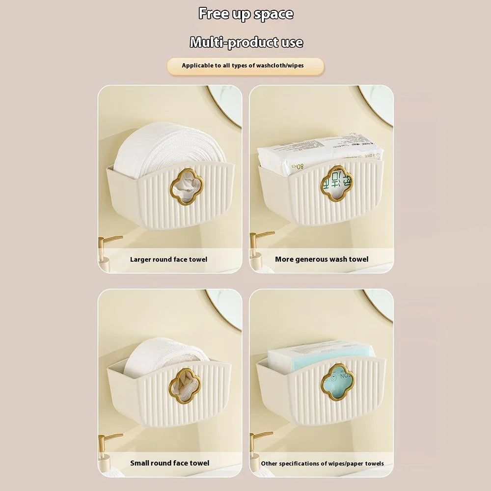 Wall Mounted Tissue Box Holder No Drill Waterproof Plastic Paper Towel Dispenser - Cream White - 4