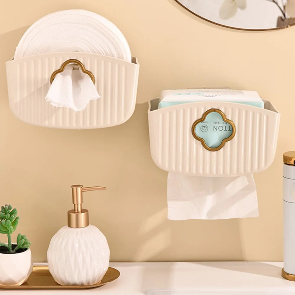 Wall Mounted Tissue Box Holder No Drill Waterproof Plastic Paper Towel Dispenser - Cream White - 6