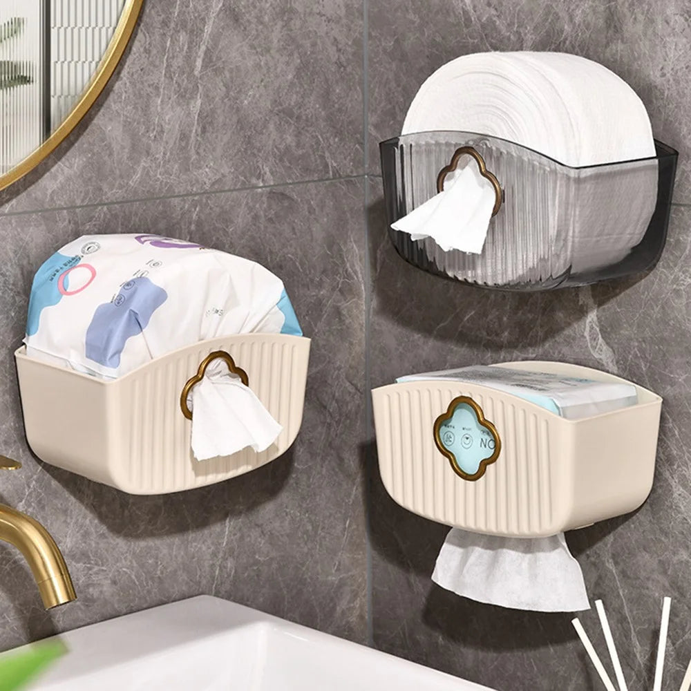 Wall Mounted Tissue Box Holder No Drill Waterproof Plastic Paper Towel Dispenser - Cream White - 7