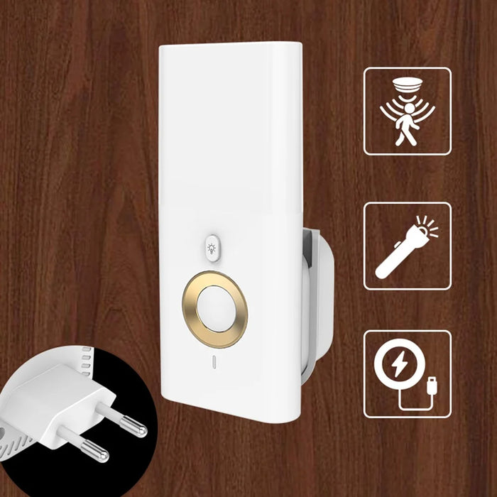 Motion Sensor LED Night Light Bedroom Hallway Corridor Rechargeable Plug-In Emergency Flashlight - EU Plug - 5