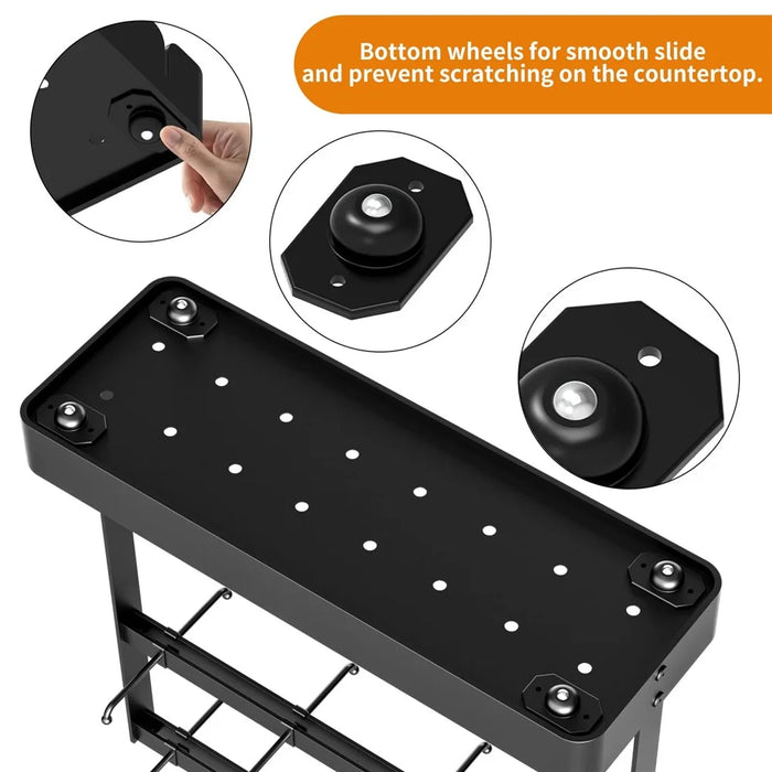 Movable 16 Hooks Cup Holder Carbon Steel Kitchen Counter Coffee Mug Organizer Rack with Draining Basket - 6