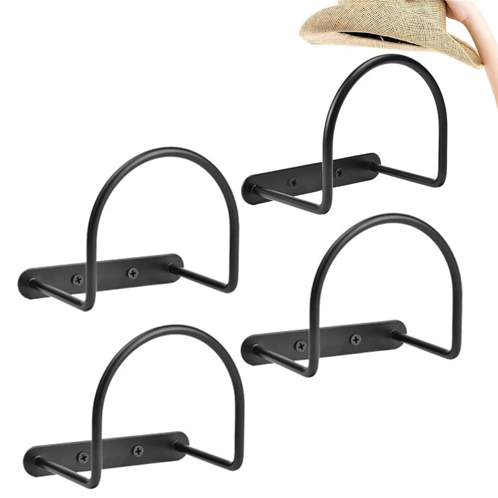 4Pcs Cowboy Hat Wide Brim Cap Holder Organizer Wall Mounted Iron Display Rack - 2