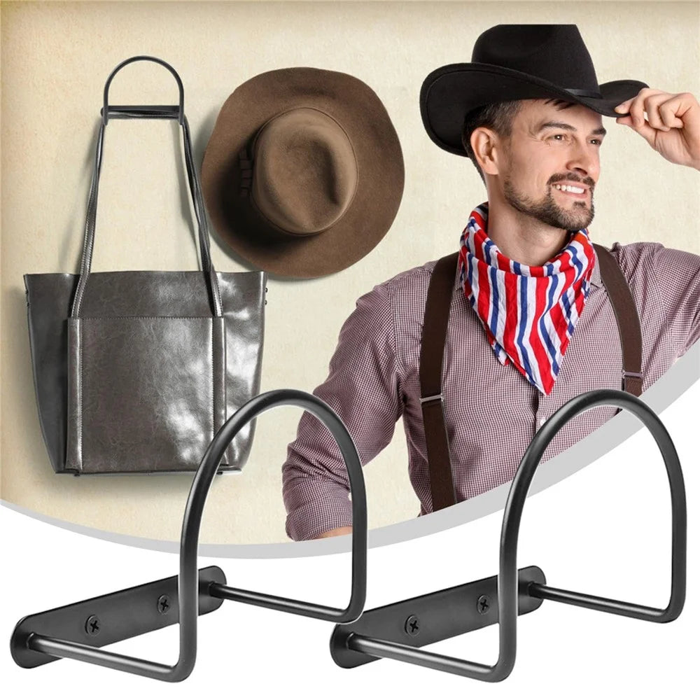 4Pcs Cowboy Hat Wide Brim Cap Holder Organizer Wall Mounted Iron Display Rack - 3