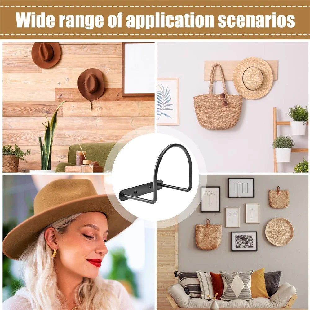 4Pcs Cowboy Hat Wide Brim Cap Holder Organizer Wall Mounted Iron Display Rack - 5