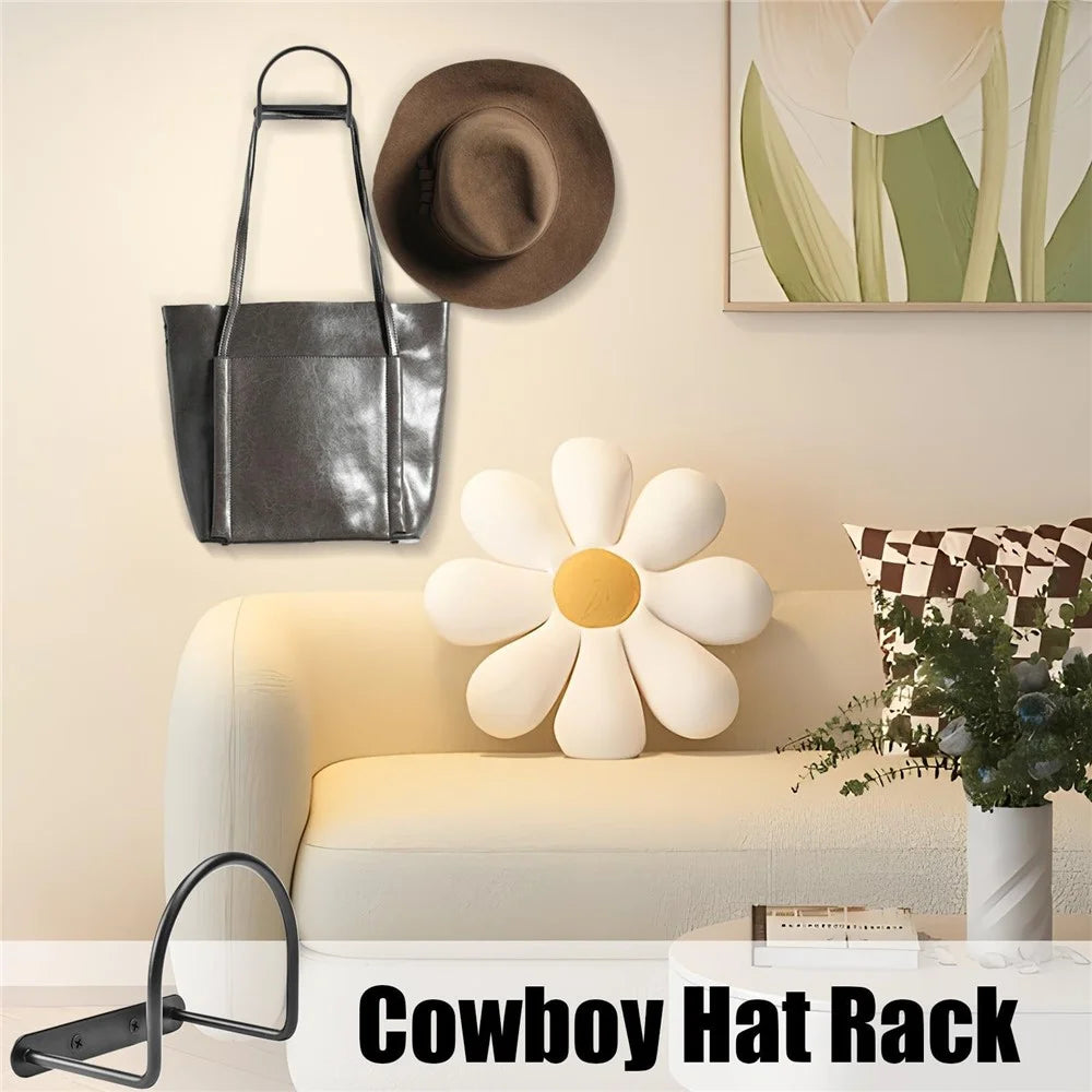 4Pcs Cowboy Hat Wide Brim Cap Holder Organizer Wall Mounted Iron Display Rack - 7