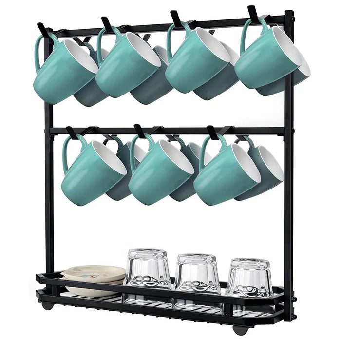 Coffee Mug Holder Rack 3-Tier Iron Storage Organizer Kitchen Counter Cup Hanging Stand - 1