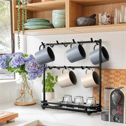 Coffee Mug Holder Rack 3-Tier Iron Storage Organizer Kitchen Counter Cup Hanging Stand - 2