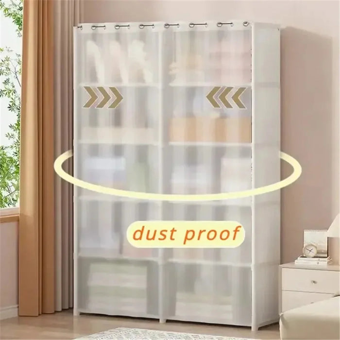 5 Layers Double Row Storage Rack for Kids Room Living Room Dust Proof Bookshelf with Curtain - White - 4